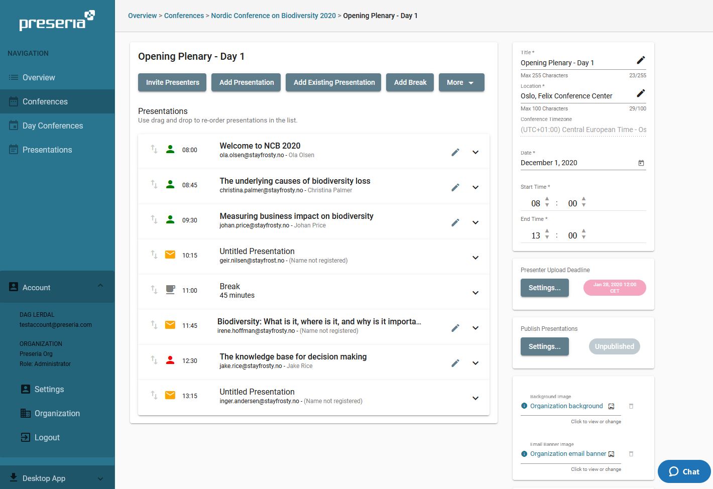 Image of the Organizer dashboard