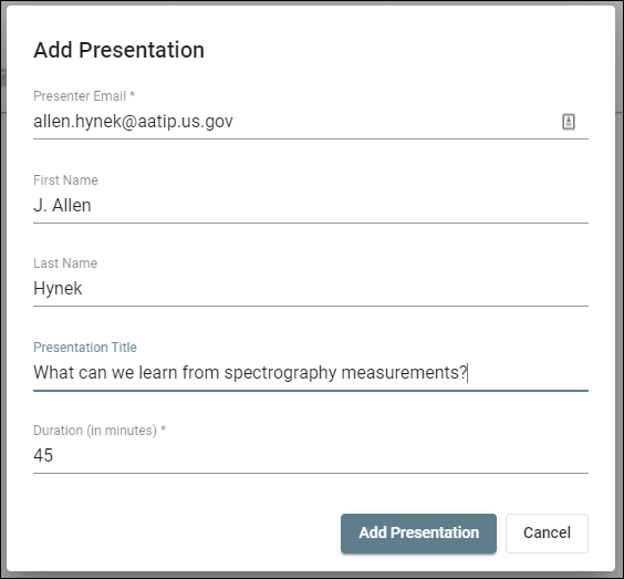 Add Presentation dialog