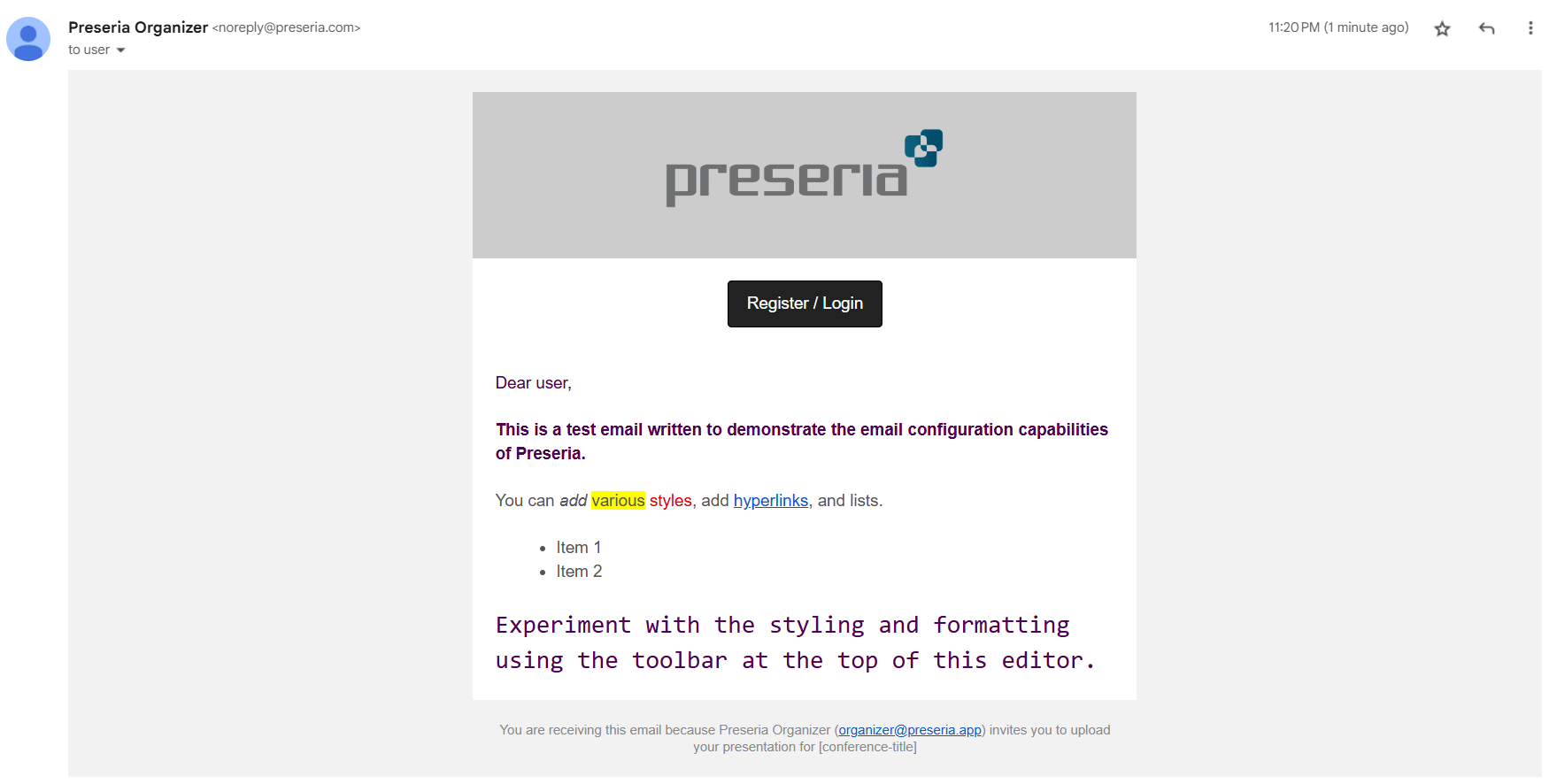 Sent Email With Formatting