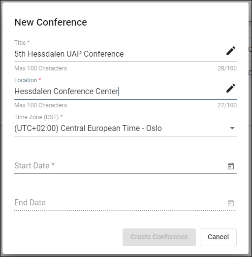 new conference dialog